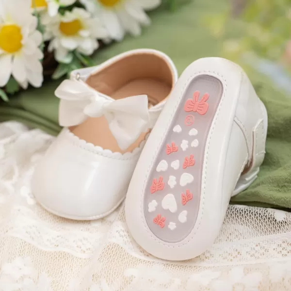 Meckior Infant Baby Girls Boys Handmade Princess Flats Toddler First Walkers Soft PU Leather NonSlip Crib Wedding Dress ShoesA02White