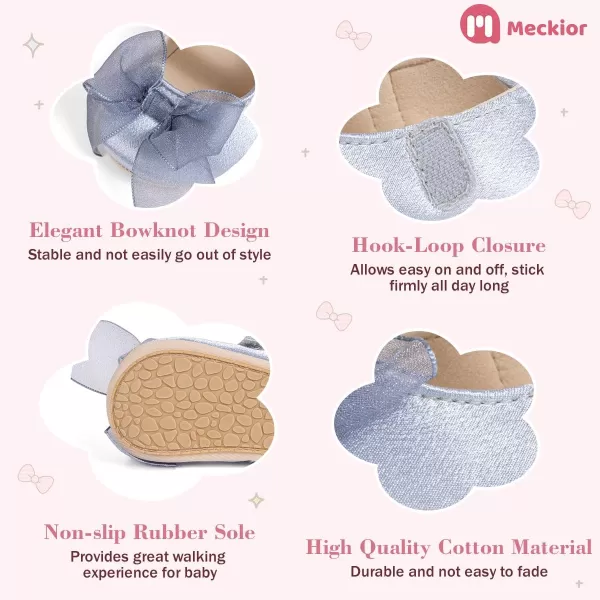 Meckior Infant Baby Girls Boys Handmade Princess Flats Toddler First Walkers Soft PU Leather NonSlip Crib Wedding Dress ShoesA03Grey