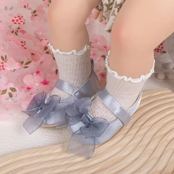 Meckior Infant Baby Girls Boys Handmade Princess Flats Toddler First Walkers Soft PU Leather NonSlip Crib Wedding Dress ShoesA03Grey