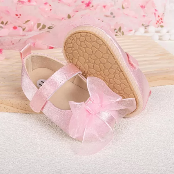 Meckior Infant Baby Girls Boys Handmade Princess Flats Toddler First Walkers Soft PU Leather NonSlip Crib Wedding Dress ShoesA03Pink