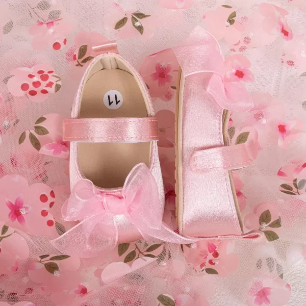 Meckior Infant Baby Girls Boys Handmade Princess Flats Toddler First Walkers Soft PU Leather NonSlip Crib Wedding Dress ShoesA03Pink