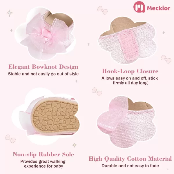 Meckior Infant Baby Girls Boys Handmade Princess Flats Toddler First Walkers Soft PU Leather NonSlip Crib Wedding Dress ShoesA03Pink
