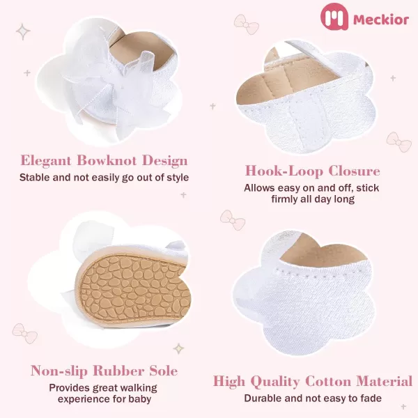 Meckior Infant Baby Girls Boys Handmade Princess Flats Toddler First Walkers Soft PU Leather NonSlip Crib Wedding Dress ShoesA03White