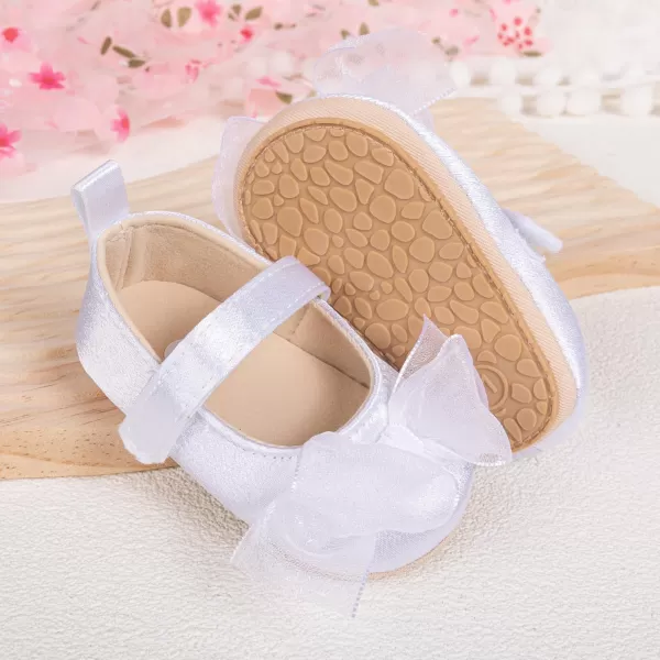 Meckior Infant Baby Girls Boys Handmade Princess Flats Toddler First Walkers Soft PU Leather NonSlip Crib Wedding Dress ShoesA03White