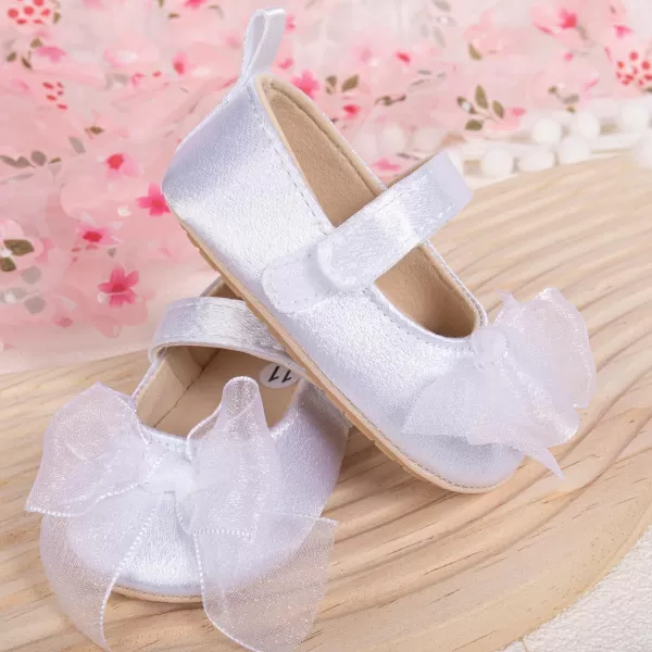 Meckior Infant Baby Girls Boys Handmade Princess Flats Toddler First Walkers Soft PU Leather NonSlip Crib Wedding Dress ShoesA03White