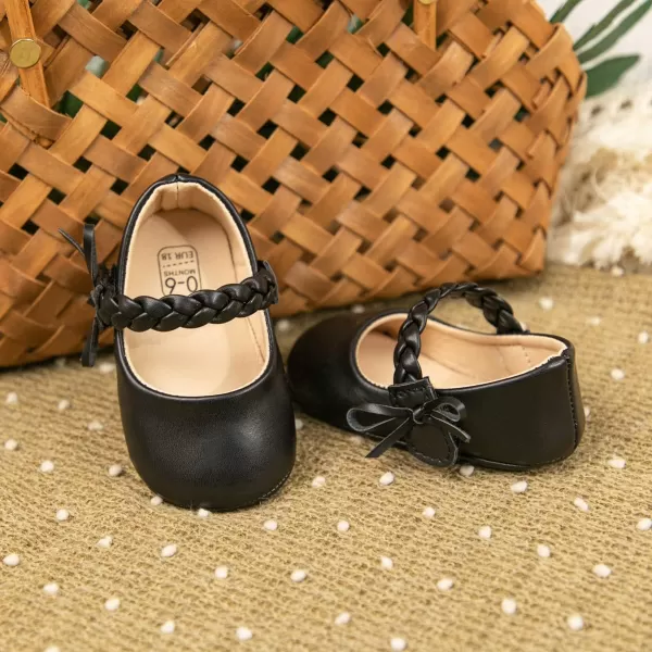 Meckior Infant Baby Girls Boys Handmade Princess Flats Toddler First Walkers Soft PU Leather NonSlip Crib Wedding Dress ShoesA04Black