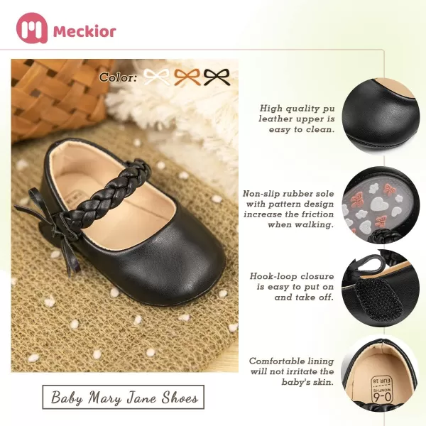 Meckior Infant Baby Girls Boys Handmade Princess Flats Toddler First Walkers Soft PU Leather NonSlip Crib Wedding Dress ShoesA04Black