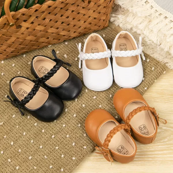 Meckior Infant Baby Girls Boys Handmade Princess Flats Toddler First Walkers Soft PU Leather NonSlip Crib Wedding Dress ShoesA04Brown