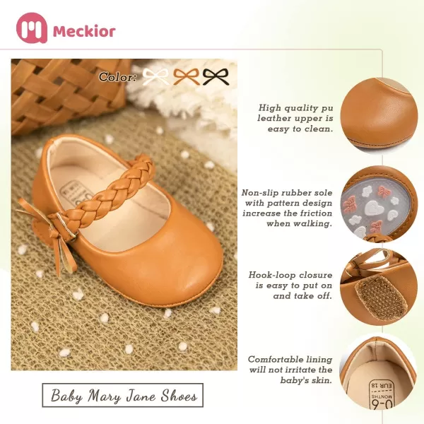 Meckior Infant Baby Girls Boys Handmade Princess Flats Toddler First Walkers Soft PU Leather NonSlip Crib Wedding Dress ShoesA04Brown