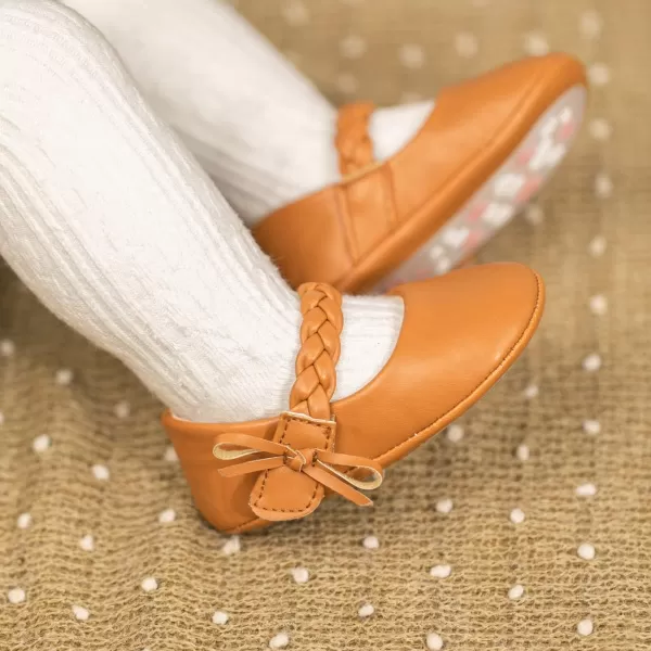 Meckior Infant Baby Girls Boys Handmade Princess Flats Toddler First Walkers Soft PU Leather NonSlip Crib Wedding Dress ShoesA04Brown