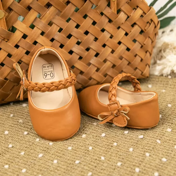 Meckior Infant Baby Girls Boys Handmade Princess Flats Toddler First Walkers Soft PU Leather NonSlip Crib Wedding Dress ShoesA04Brown