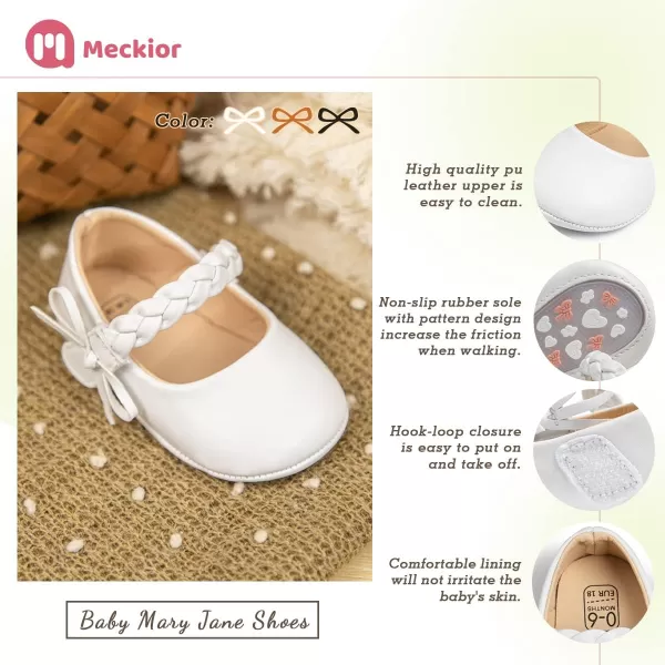 Meckior Infant Baby Girls Boys Handmade Princess Flats Toddler First Walkers Soft PU Leather NonSlip Crib Wedding Dress ShoesA04White