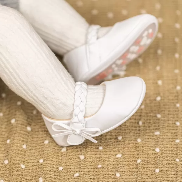 Meckior Infant Baby Girls Boys Handmade Princess Flats Toddler First Walkers Soft PU Leather NonSlip Crib Wedding Dress ShoesA04White