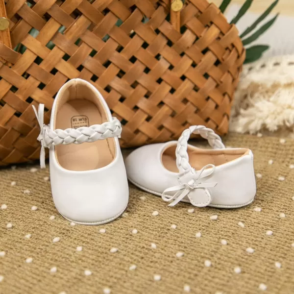 Meckior Infant Baby Girls Boys Handmade Princess Flats Toddler First Walkers Soft PU Leather NonSlip Crib Wedding Dress ShoesA04White
