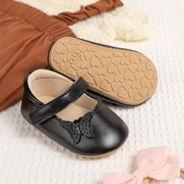 Meckior Infant Baby Girls Boys Handmade Princess Flats Toddler First Walkers Soft PU Leather NonSlip Crib Wedding Dress ShoesA06Black