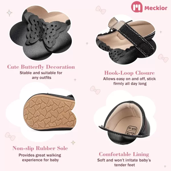 Meckior Infant Baby Girls Boys Handmade Princess Flats Toddler First Walkers Soft PU Leather NonSlip Crib Wedding Dress ShoesA06Black