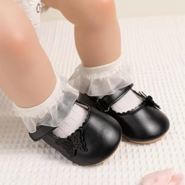 Meckior Infant Baby Girls Boys Handmade Princess Flats Toddler First Walkers Soft PU Leather NonSlip Crib Wedding Dress ShoesA06Black