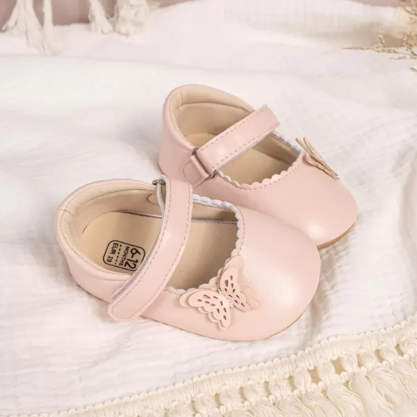 Meckior Infant Baby Girls Boys Handmade Princess Flats Toddler First Walkers Soft PU Leather NonSlip Crib Wedding Dress ShoesA06Pink
