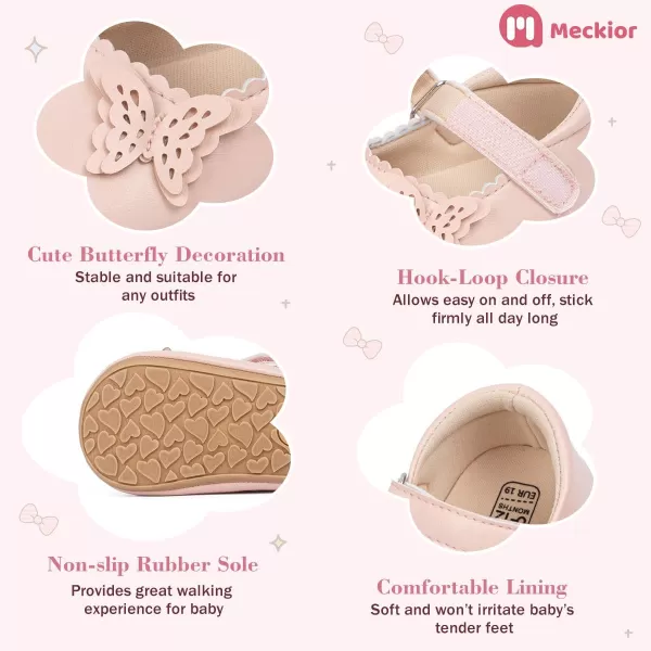 Meckior Infant Baby Girls Boys Handmade Princess Flats Toddler First Walkers Soft PU Leather NonSlip Crib Wedding Dress ShoesA06Pink