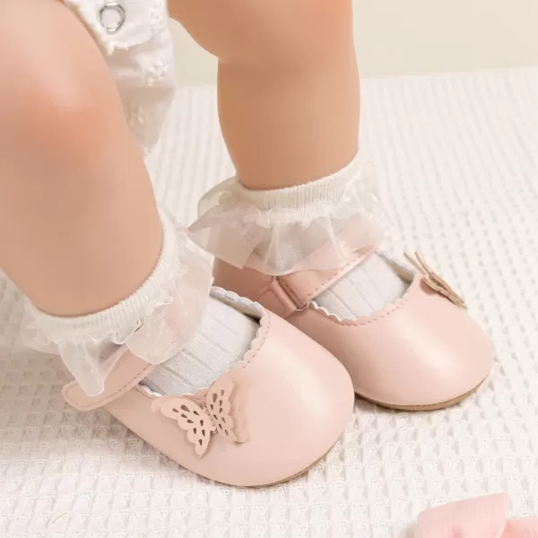 Meckior Infant Baby Girls Boys Handmade Princess Flats Toddler First Walkers Soft PU Leather NonSlip Crib Wedding Dress ShoesA06Pink