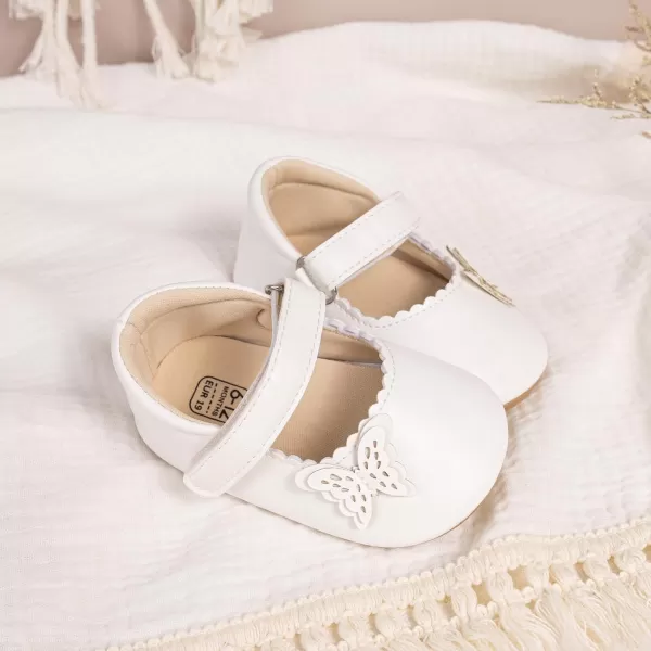 Meckior Infant Baby Girls Boys Handmade Princess Flats Toddler First Walkers Soft PU Leather NonSlip Crib Wedding Dress ShoesA06White