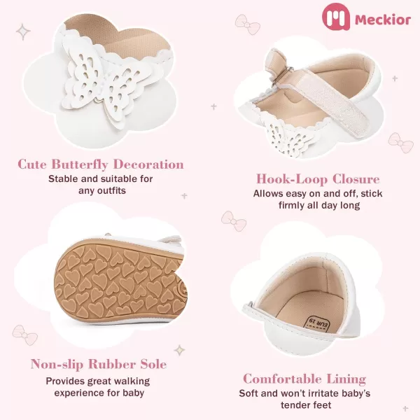 Meckior Infant Baby Girls Boys Handmade Princess Flats Toddler First Walkers Soft PU Leather NonSlip Crib Wedding Dress ShoesA06White
