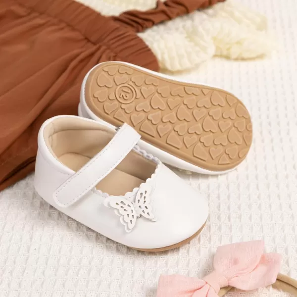 Meckior Infant Baby Girls Boys Handmade Princess Flats Toddler First Walkers Soft PU Leather NonSlip Crib Wedding Dress ShoesA06White