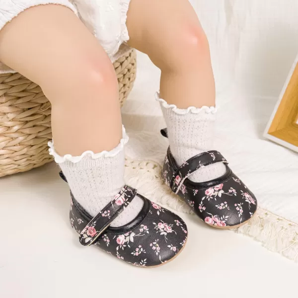Meckior Infant Baby Girls Boys Handmade Princess Flats Toddler First Walkers Soft PU Leather NonSlip Crib Wedding Dress ShoesA08Black