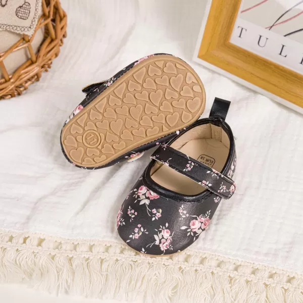 Meckior Infant Baby Girls Boys Handmade Princess Flats Toddler First Walkers Soft PU Leather NonSlip Crib Wedding Dress ShoesA08Black