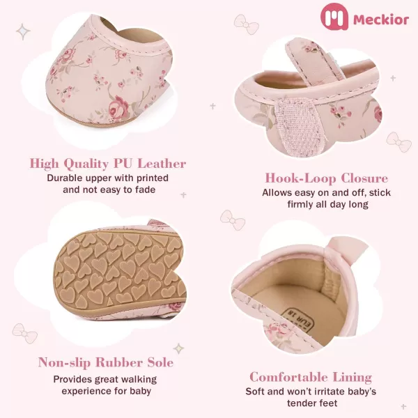 Meckior Infant Baby Girls Boys Handmade Princess Flats Toddler First Walkers Soft PU Leather NonSlip Crib Wedding Dress ShoesA08Pink