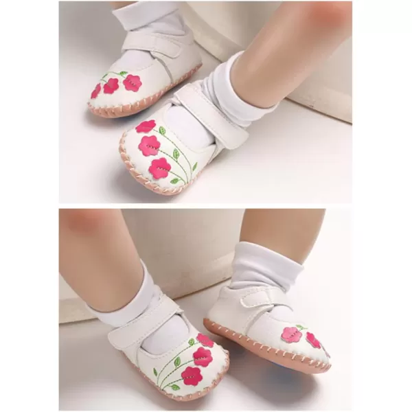 Meckior Infant Baby Girls Boys Handmade Princess Flats Toddler First Walkers Soft PU Leather NonSlip Crib Wedding Dress ShoesAWhite 1