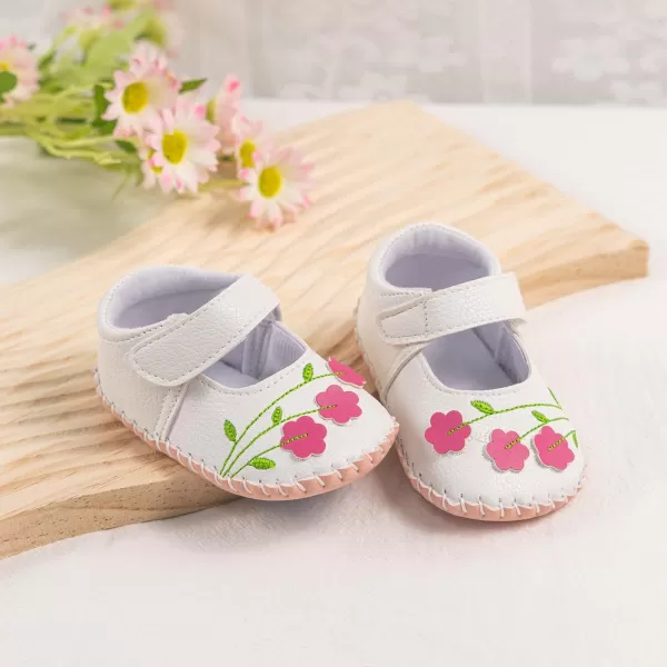 Meckior Infant Baby Girls Boys Handmade Princess Flats Toddler First Walkers Soft PU Leather NonSlip Crib Wedding Dress ShoesAWhite 1