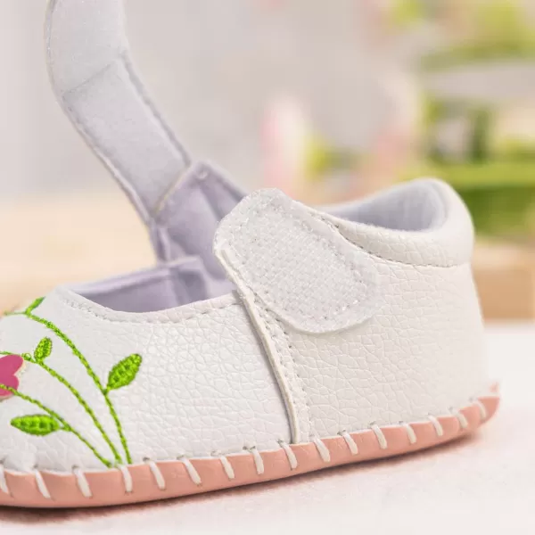 Meckior Infant Baby Girls Boys Handmade Princess Flats Toddler First Walkers Soft PU Leather NonSlip Crib Wedding Dress ShoesAWhite 1