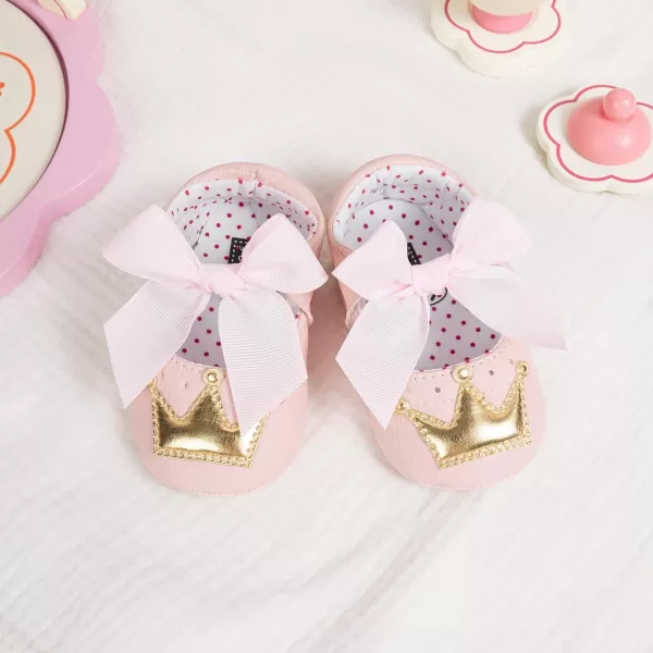 Meckior Infant Baby Girls Boys Handmade Princess Flats Toddler First Walkers Soft PU Leather NonSlip Crib Wedding Dress ShoesApink Gold
