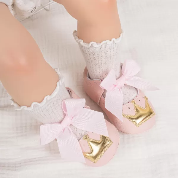 Meckior Infant Baby Girls Boys Handmade Princess Flats Toddler First Walkers Soft PU Leather NonSlip Crib Wedding Dress ShoesApink Gold