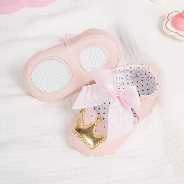 Meckior Infant Baby Girls Boys Handmade Princess Flats Toddler First Walkers Soft PU Leather NonSlip Crib Wedding Dress ShoesApink Gold