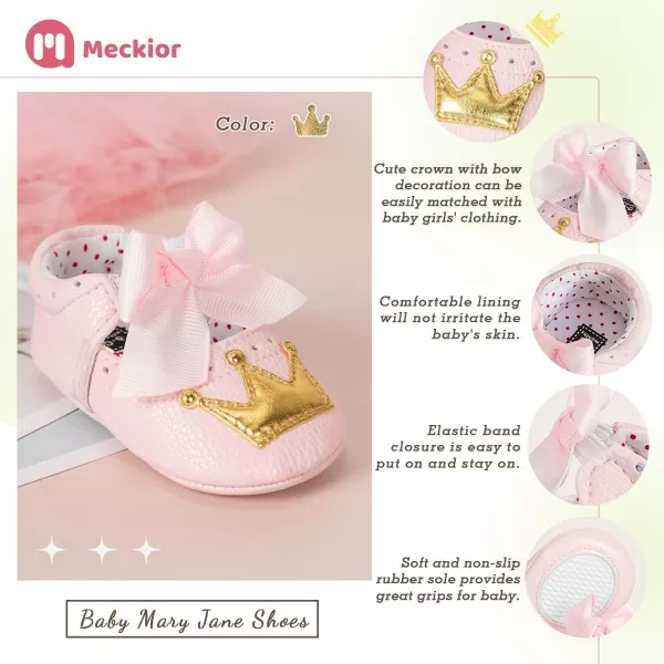Meckior Infant Baby Girls Boys Handmade Princess Flats Toddler First Walkers Soft PU Leather NonSlip Crib Wedding Dress ShoesApink Gold