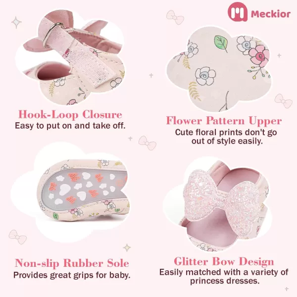 Meckior Infant Baby Girls Boys Handmade Princess Flats Toddler First Walkers Soft PU Leather NonSlip Crib Wedding Dress ShoesB01Pink