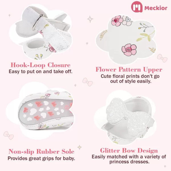 Meckior Infant Baby Girls Boys Handmade Princess Flats Toddler First Walkers Soft PU Leather NonSlip Crib Wedding Dress ShoesB01White