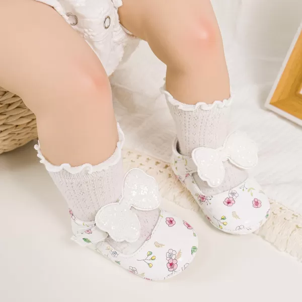 Meckior Infant Baby Girls Boys Handmade Princess Flats Toddler First Walkers Soft PU Leather NonSlip Crib Wedding Dress ShoesB01White