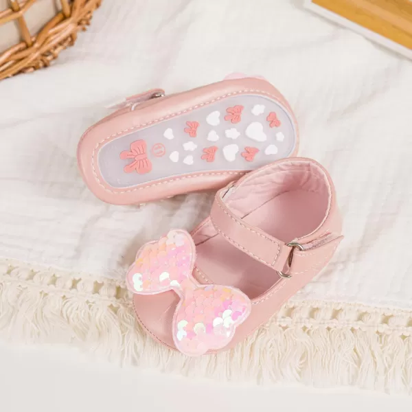 Meckior Infant Baby Girls Boys Handmade Princess Flats Toddler First Walkers Soft PU Leather NonSlip Crib Wedding Dress ShoesB10Pink