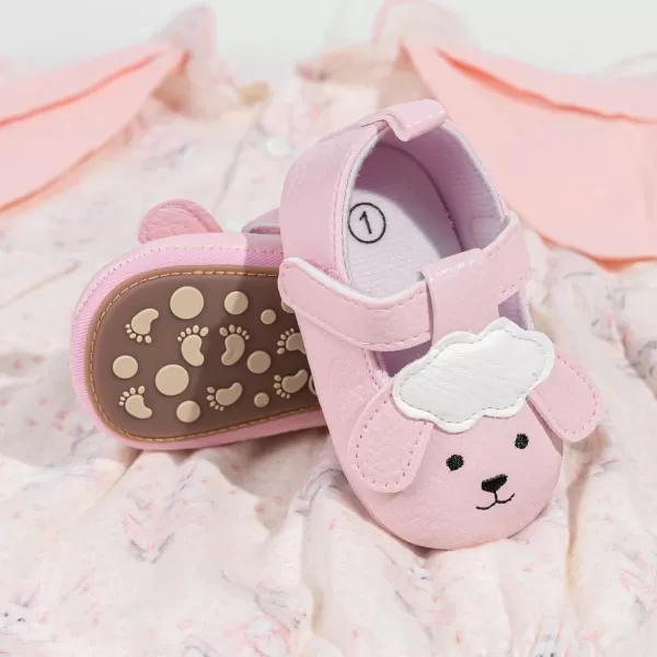 Meckior Infant Baby Girls Boys Handmade Princess Flats Toddler First Walkers Soft PU Leather NonSlip Crib Wedding Dress ShoesBPink