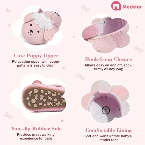 Meckior Infant Baby Girls Boys Handmade Princess Flats Toddler First Walkers Soft PU Leather NonSlip Crib Wedding Dress ShoesBPink
