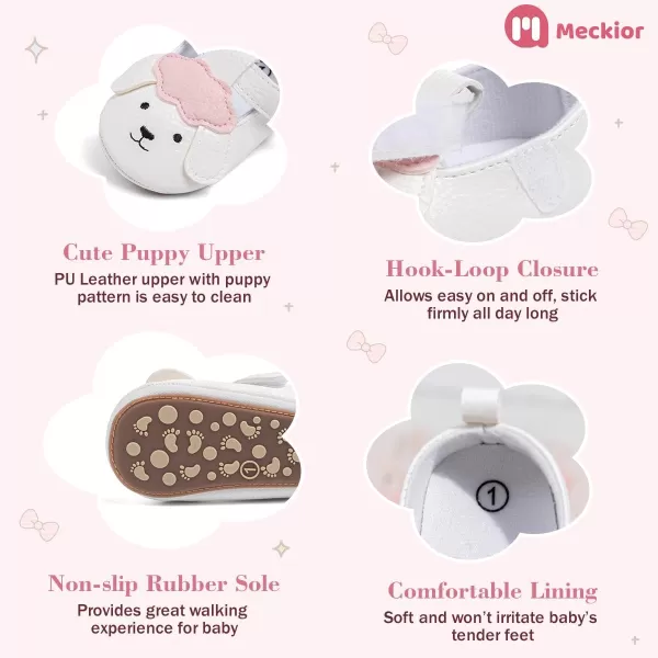 Meckior Infant Baby Girls Boys Handmade Princess Flats Toddler First Walkers Soft PU Leather NonSlip Crib Wedding Dress ShoesBWhite