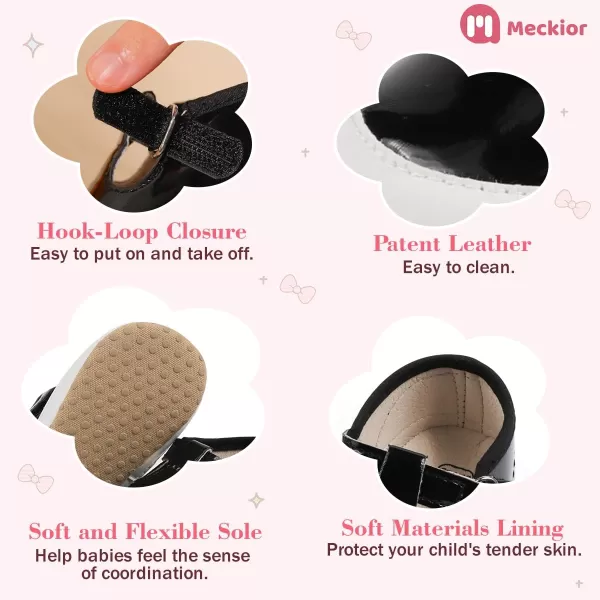 Meckior Infant Baby Girls Boys Handmade Princess Flats Toddler First Walkers Soft PU Leather NonSlip Crib Wedding Dress ShoesZ12Black
