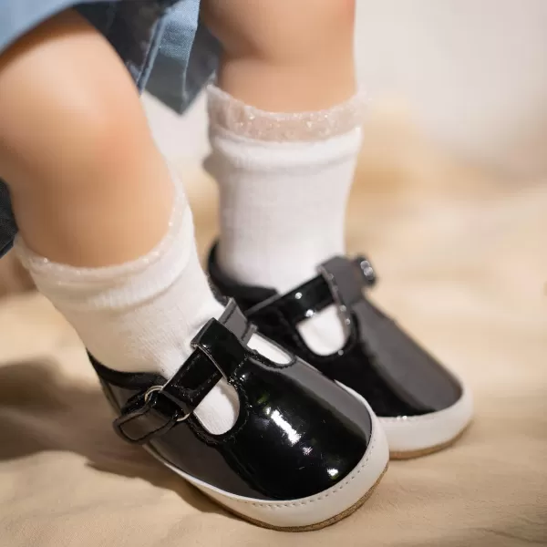 Meckior Infant Baby Girls Boys Handmade Princess Flats Toddler First Walkers Soft PU Leather NonSlip Crib Wedding Dress ShoesZ12Black