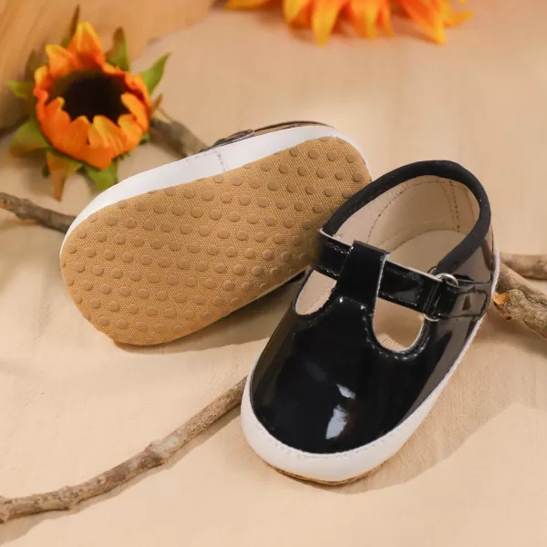 Meckior Infant Baby Girls Boys Handmade Princess Flats Toddler First Walkers Soft PU Leather NonSlip Crib Wedding Dress ShoesZ12Black