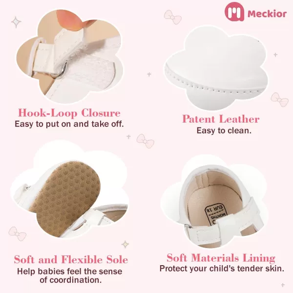 Meckior Infant Baby Girls Boys Handmade Princess Flats Toddler First Walkers Soft PU Leather NonSlip Crib Wedding Dress ShoesZ12White