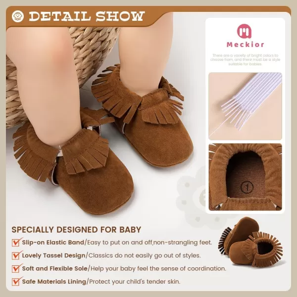 Meckior Infant Baby Girls Boys Premium Soft Sole Tassel Bowknot Moccasins Toddler Prewalker Princess AntiSlip Crib Baptism Loafers ShoesA01Coffee