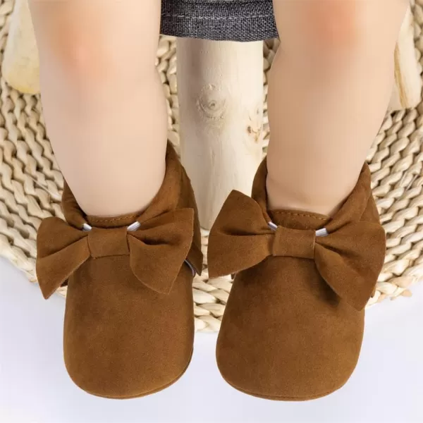 Meckior Infant Baby Girls Boys Premium Soft Sole Tassel Bowknot Moccasins Toddler Prewalker Princess AntiSlip Crib Baptism Loafers ShoesA01Coffee With Bowknot